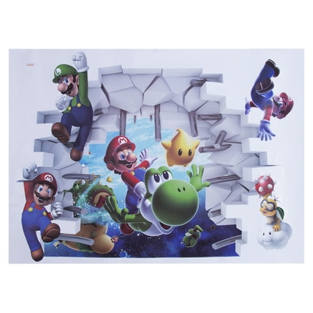Sunisery 3D Anime Game Art Wall Stickers Cartoon Super Mario Bros Removable Room Poster