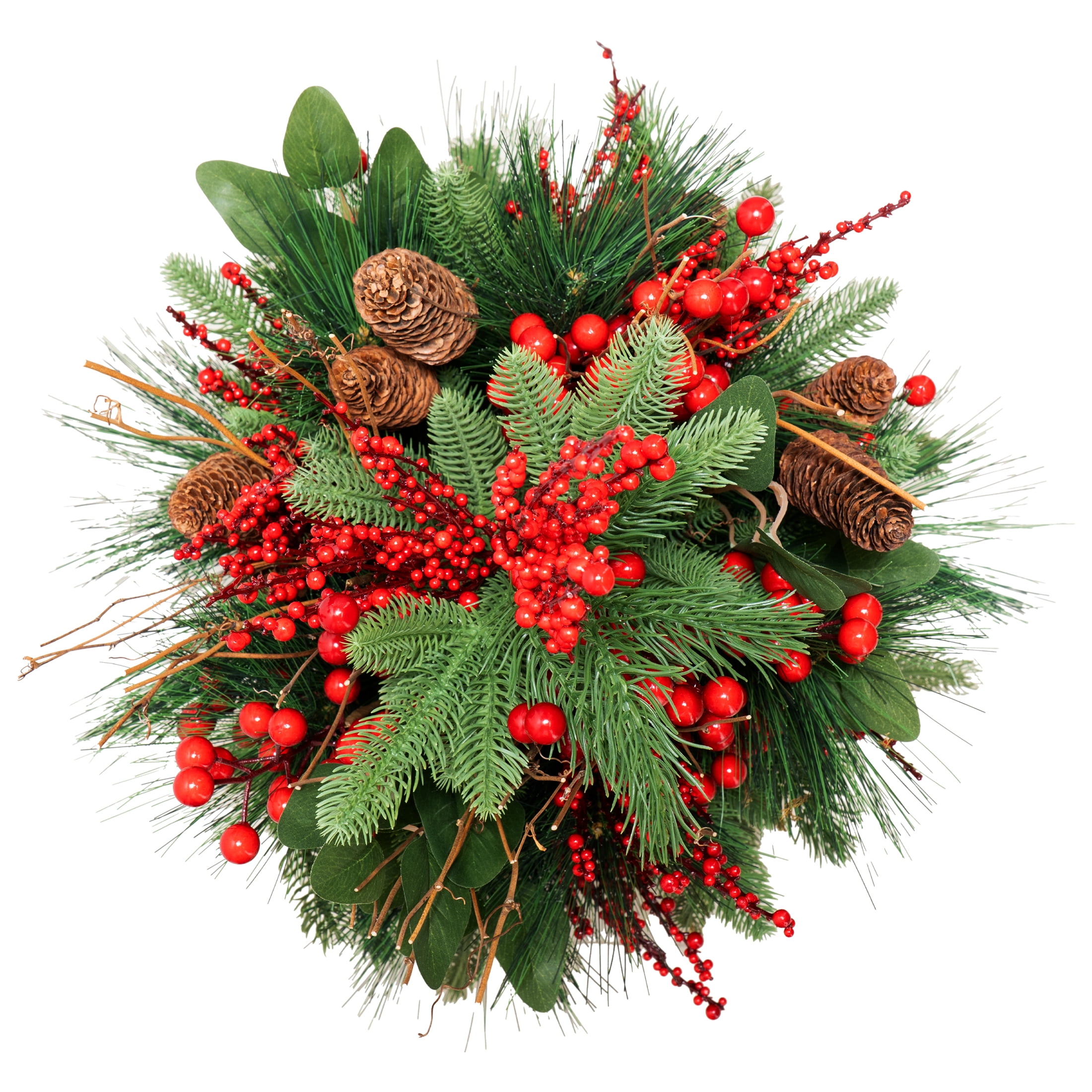 My Texas House Greenery and Berries Christmas Arrangement in Pot, Red/Green/Black, 30"