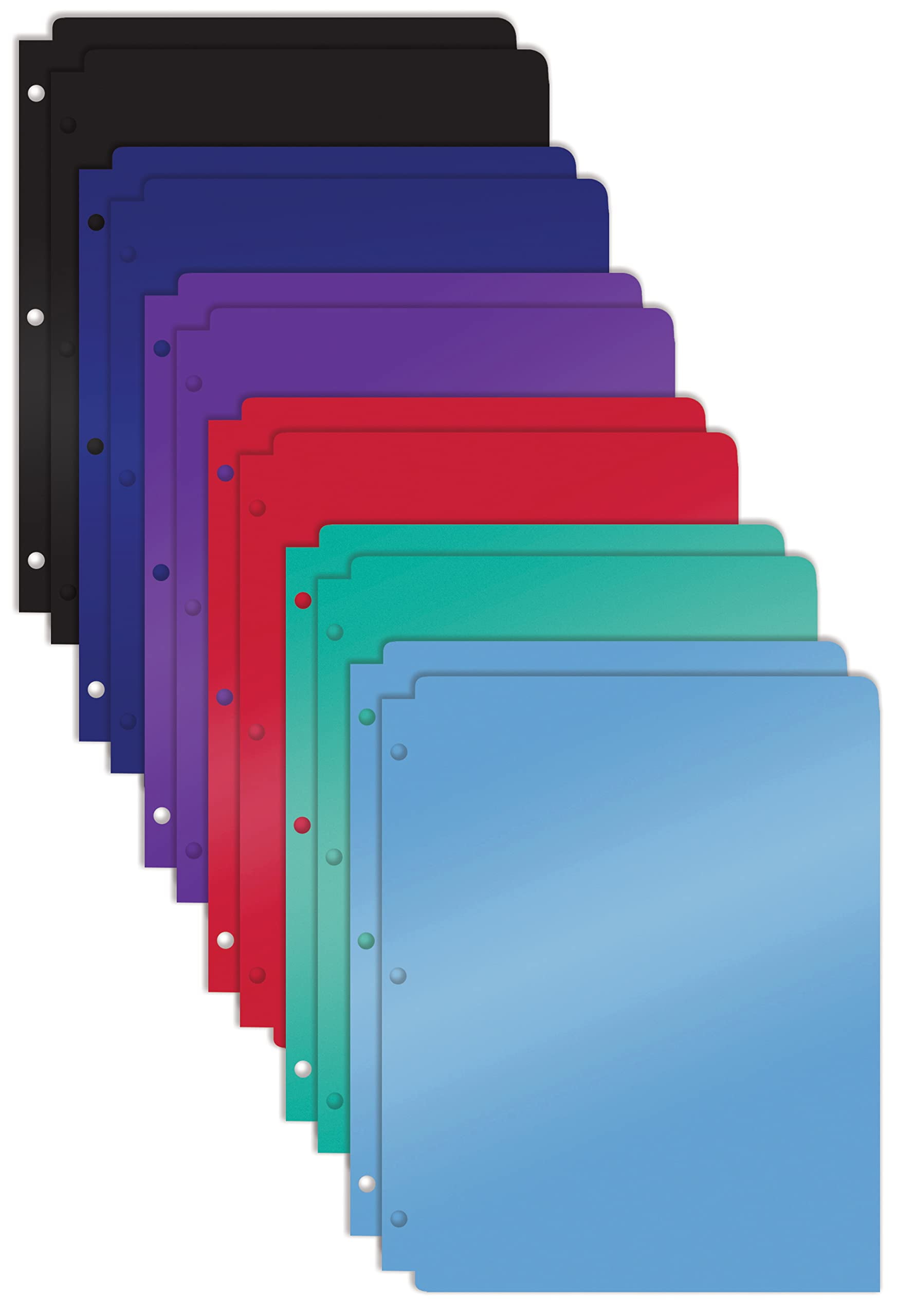 3 Hole Punch Pocket Folders, Bulk Pack, Sturdy Plastic 2 Pocket Folders