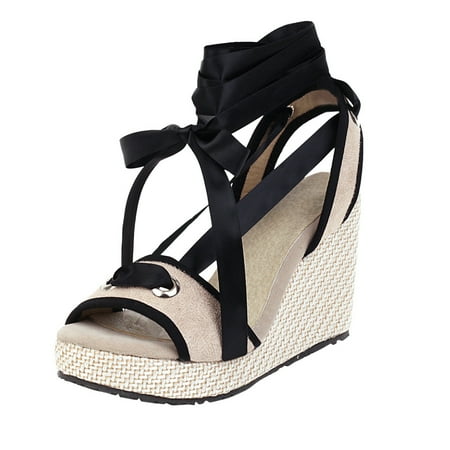 

Women Bohemian Canvas Lace-Up Sandals Thick-Soled Ethnic Style Wedge Shoes Chocolate Blue Shoes Women Wedges Shoes for Women Wedges Winter