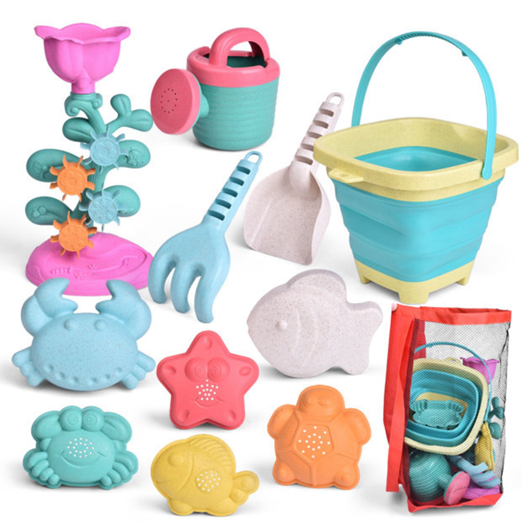 11Pcs Kids Beach Toys Set Molds Bucket Shovels Rakes Mesh Sifter Beach Fun Set 