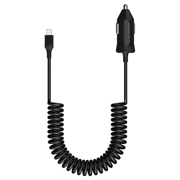 Scosche CPDi4203-SP PowerVolt™ 20W MFi Certified Fast Car Power Delivery 3.0 with Attached 4-foot Adjustable Coiled Lightning Cable for All Lightning Devices