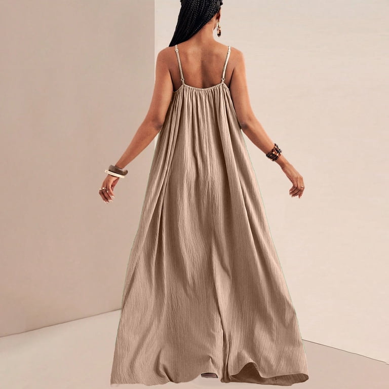 khaki halter dress Karen Millen Premium Viscose Linen Topstitch Halter Neck Woven Midi Dress With D Ring Detail in Khaki