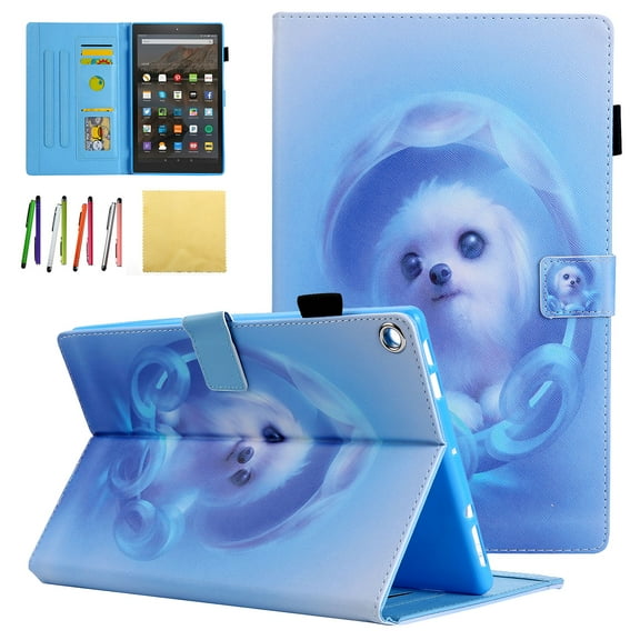 Allytech Case for All-New Amazon Fire HD 8 Tablet (8th/ 7th / 6th / 5th Generation, 2018/ 2017 / 2016 / 2015 Release) - Folio Stand Cover Case with Card Slots & Auto Wake / Sleep, Blue Cat