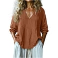 thumbnail image 2 of TGSLY Women's 3/4 Balloon Sleeve Tops Lightweight Soft V Neck Crinkle Cotton Shirts with Elastic Cuffs Loose Fit Dressy Casual Solid Color Blouses M, 2 of 6