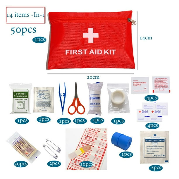 14 Articles / Set Kit de Premiers Soins Imperméable Extérieur Portable pour la Famille Ou le Voyage Traitement Médical d'Urgence