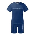 thumbnail image 5 of LOS ANGELES Men's Casual 2-Piece Set, Solid Color Short Sleeve Crewneck Tee and Shorts, Relaxed Summer Outfit For Everyday Lounge Wear,Blue,M, 5 of 6