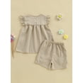 thumbnail image 5 of Miaouyo Toddler Baby Girl Summer Clothes Set 9 12 18 24 Months 2T 3T 4T Flower Smocked Fly Sleeve Tops Elastic Waist Shorts Outfit, 5 of 9