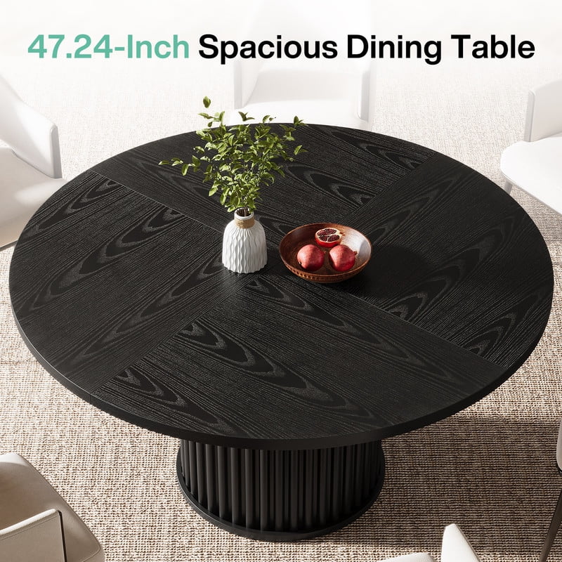 Tribesigns Round Dining Table for 4-6 People, 47.24-Inch Circle Wood Kitchen Table with Sturdy Fluted Metal Base, Modern Dining Room Furniture, Black