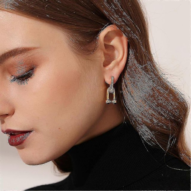 Pendientes de cadena con eslabones en forma de U para mujer, aretes gruesos únicos, regalo