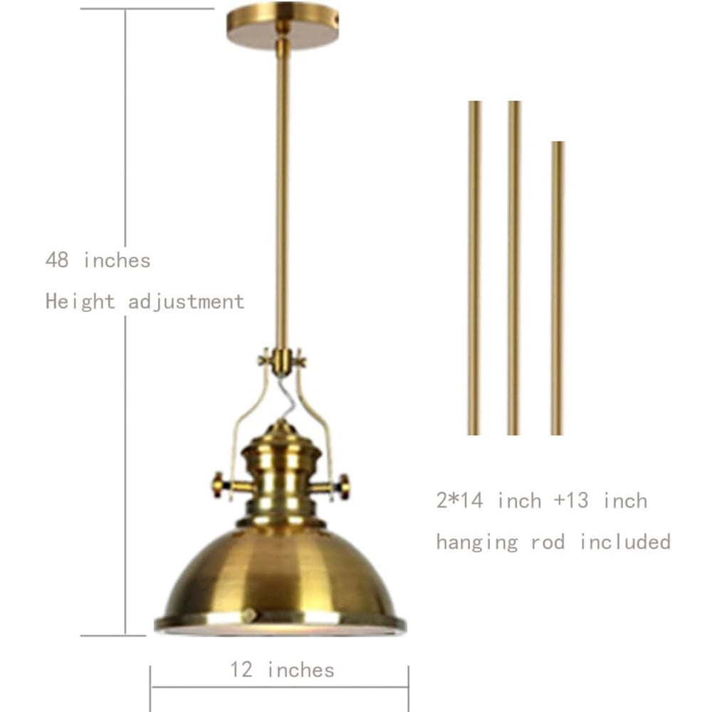 Hesmind Ceiling Pendant Light with Dia 12" Metal Shade and Diffuser Industrial Pendant Light Fixture for Kitchen Island Gold Farmhouse Pendant Light for Pool Tables Rod Hanging Pendant Fixture