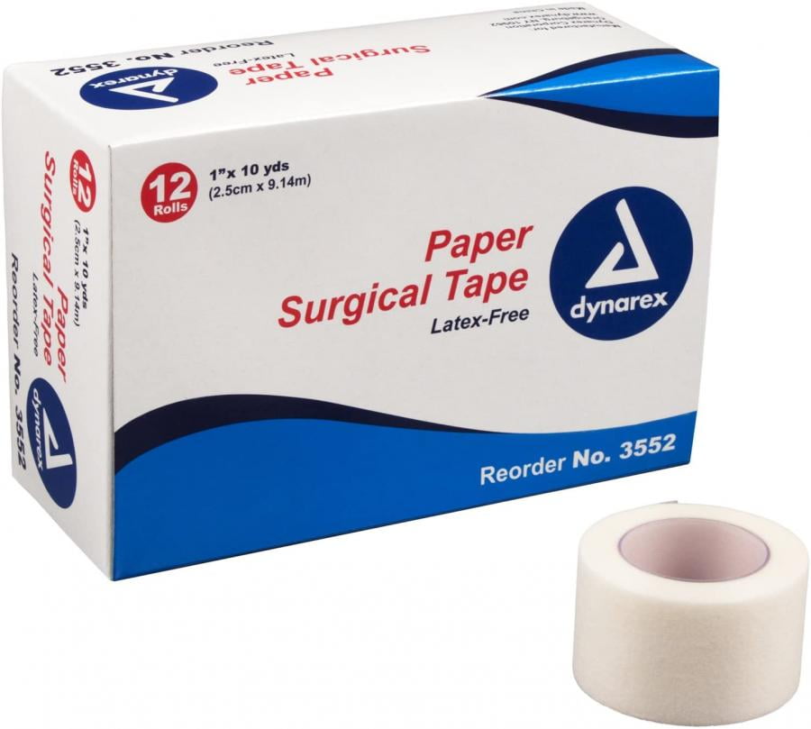 Dynarex Paper Surgical Tape, 1 Inch x 10 Yards, White, 12 Count