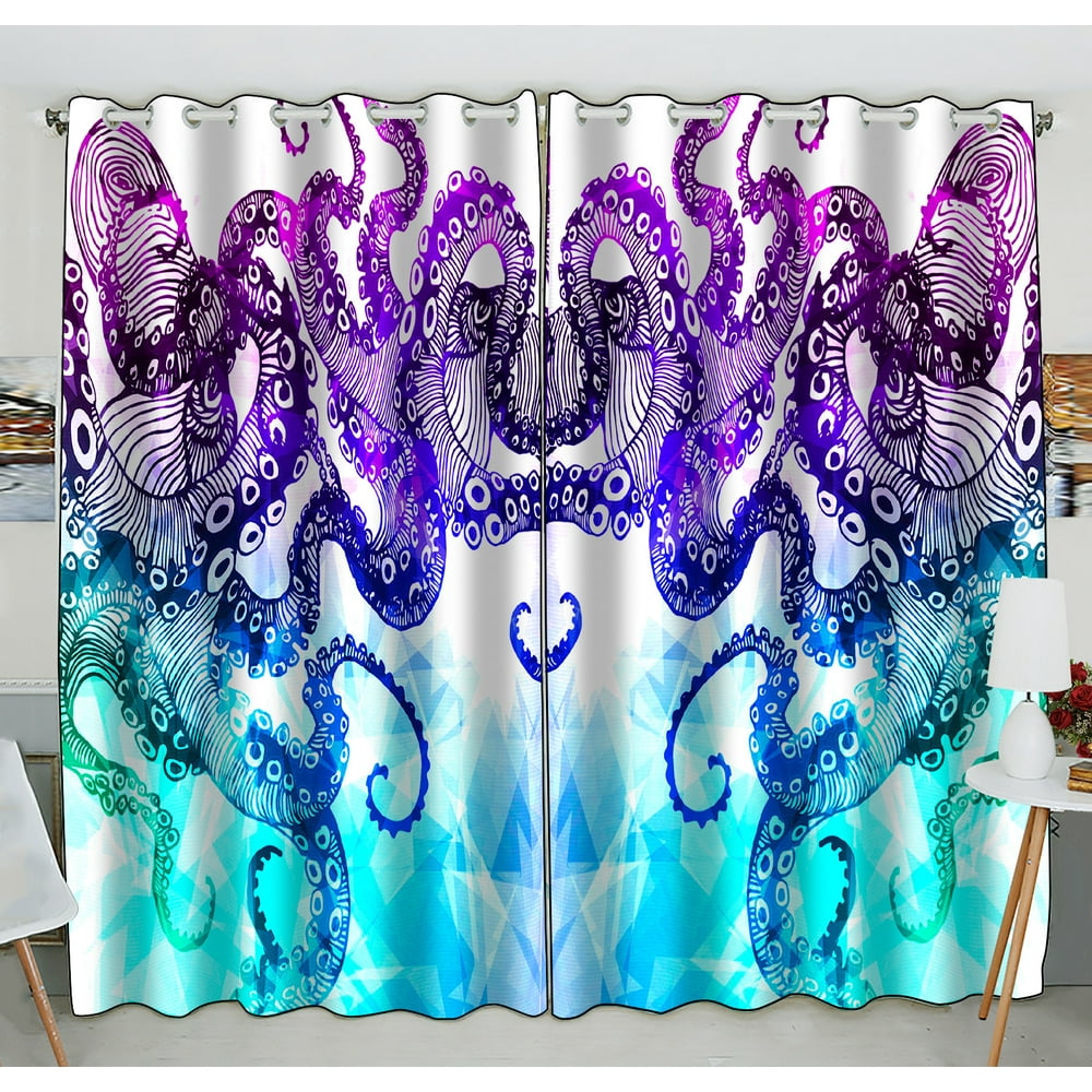 Gckg Colorful Octopus Window Curtain,Colorful Octopus Grommet Blackout