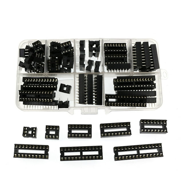 Amdohai 66PCS I C Block Chip Holder DIP Sockets Adaptor 6P 8P 14P 16P 18P 20P 24P 28P Solder Type Kit Set Assorted Storage Box Design Portable