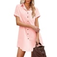 thumbnail image 2 of Summer Saving Wycnly Cute Tops for Women Solid V-Neck Short Sleeve T shirts Summer Casual Mid-Length Button Down Lightweight Loose Blouses Pink L Clearance Clothes, 2 of 6