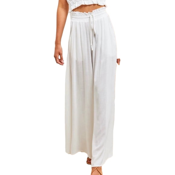 Pantalones fluidos Qarigey de pierna ancha para mujer Blanco 1 L