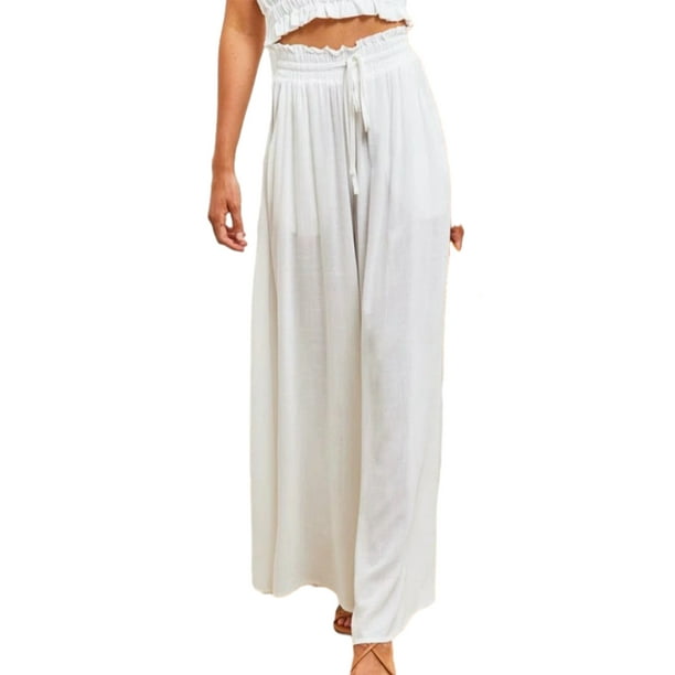 Qarigey Pantalones de pierna ancha de cintura alta para mujer de verano - Estilo delgado para una comodidad aireada Ventilar Blanco M 1 Type3 NO3
