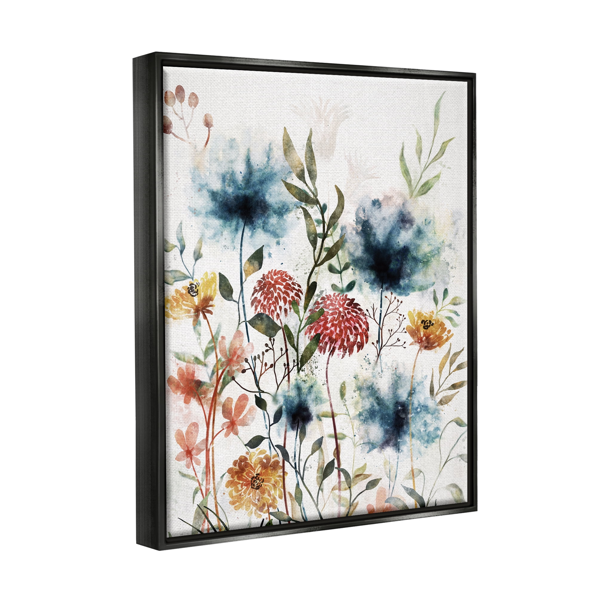 Stupell Industries Modern Flowers Dahlia Blooms Botanical & Floral Painting Black Floater Framed Art Print Wall Art