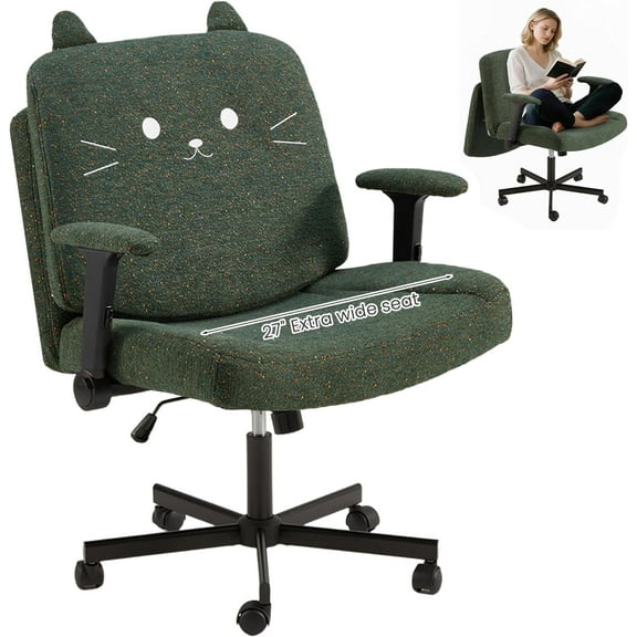 HOMREST Criss Cross Chair with Wheels, Oversized Office Chair Featuring Extra-Wide Seat & Adjustable Backrest for Home Office, Cute & Comfortable Chair for Dressing, Gaming, Reading(Green)