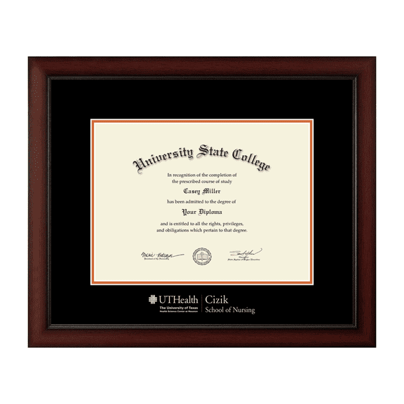 Framerly - Texas Health Science Center At Houston Diploma Frame with Black and Orange Mat