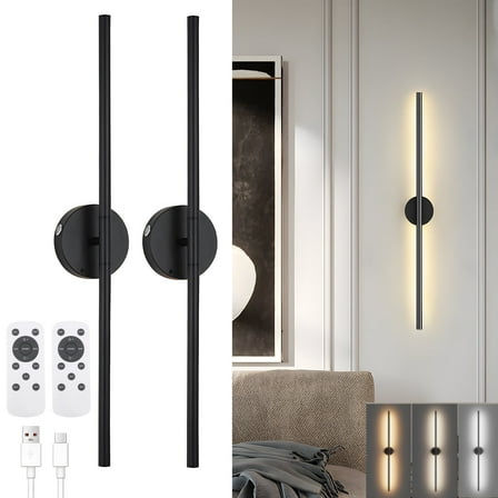 RELOIVE Battery Operated Wall Sconces Set of 2,8000mAh 28 inch Rechargeable Wall Lights with Remote Control, 360° Rotate Wireless Wall Scone Decor for TV/Mirror Bedroom Living Room