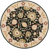 SAFAVIEH Chelsea Dashiell Floral Bordered Wool Area Rug, Black/Beige, 5'6" x 5'6" Round
