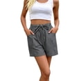 thumbnail image 2 of Siminsem Womens Striped Cotton Blend Knee Length Shorts Summer Vacation Casual Five Point Pants with Pockets Elastic High Waisted Beach Travel Loungewear, Black, 2XL, 2 of 6