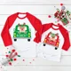thumbnail image 1 of Camiseta navideña personalizada con diseño de ciervo y camión para niños, ropa raglán con nombre personalizado para niños, camiseta a juego para hermanos, camisetas para niños, 1 of 5