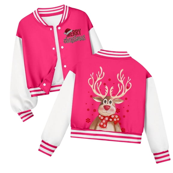 Staki Girls Christmas Sweatshirt Girl's Christmas Jacket Button Down Long Sleeve Preppy Outerwear(Hot Pink,5-6 Years)