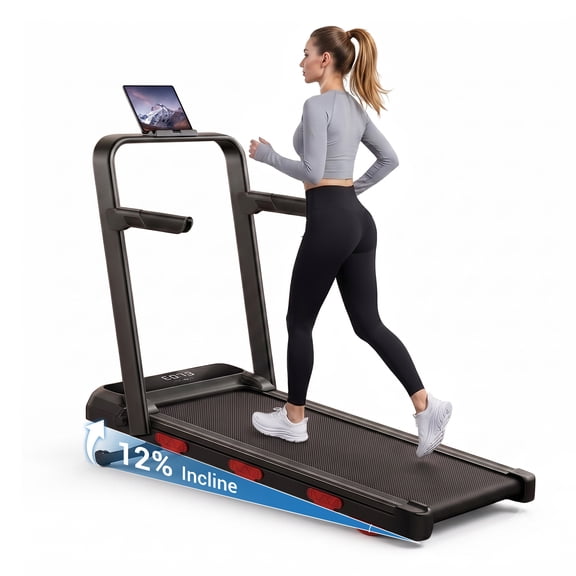 CURSOR FITNESS 4‑in‑1 Foldable Treadmill with 12% Auto Incline & Handle Bar, 2.5HP, 0.6‑7.5MPH, Walking Pad Treadmill for Home and Office,300lbs Capacity