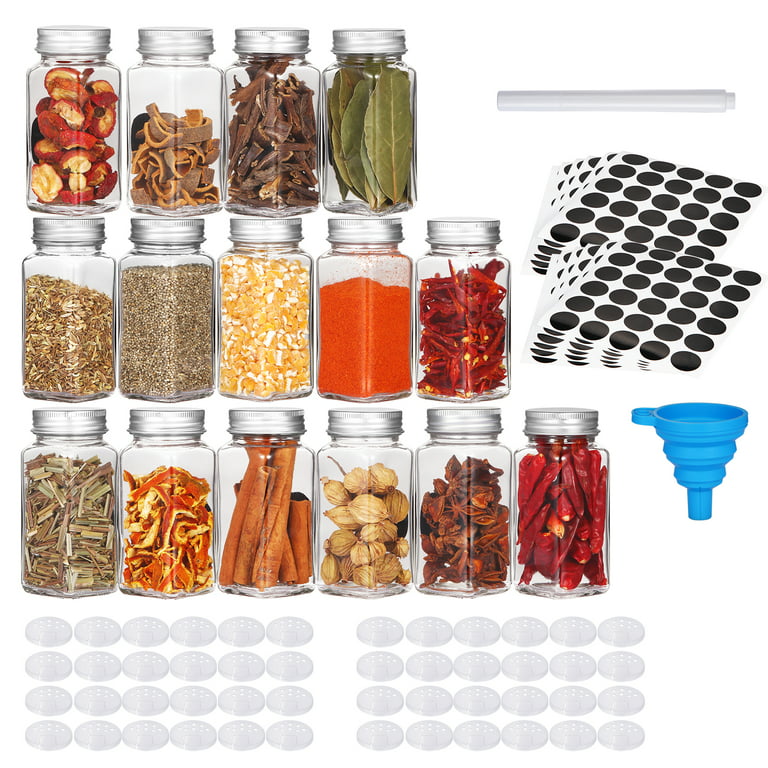 48 Spice Jars with Labels- Spice Jars with Bamboo Lids - 4 oz Glass Spice Containers with Shaker Lids - As Picture