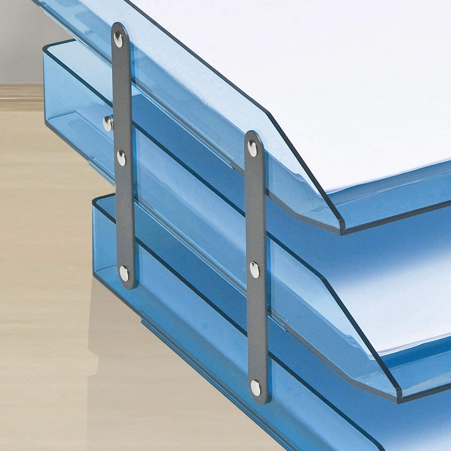 Acrimet Collapsible Articulated Letter Tray 3 Tier Plastic Desktop File Organizer (Clear Blue Color)