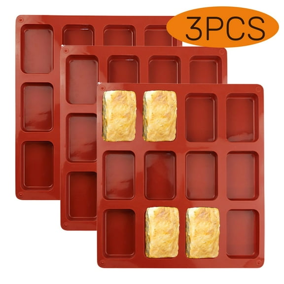 Mini Loaf Pan Silicone 12 Cavities Bread Baking Pan, Food Grade Non-stick, Ideal For Cornbread, Cheesecake, Chocolate Set of 3
