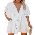 thumbnail image 1 of Femmes Nager Couvrir Robe Profonde V-Cou Volant Réglable Taille Maillots de Bain Coverups Lâches Robe, 1 of 5