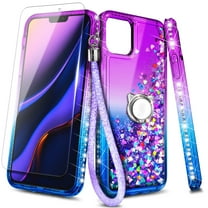 Case for iPhone 14 Plus, Moving Liquid Holographic Glitter Case with Kickstand, Women Slim Protective Case, Purple&Blue