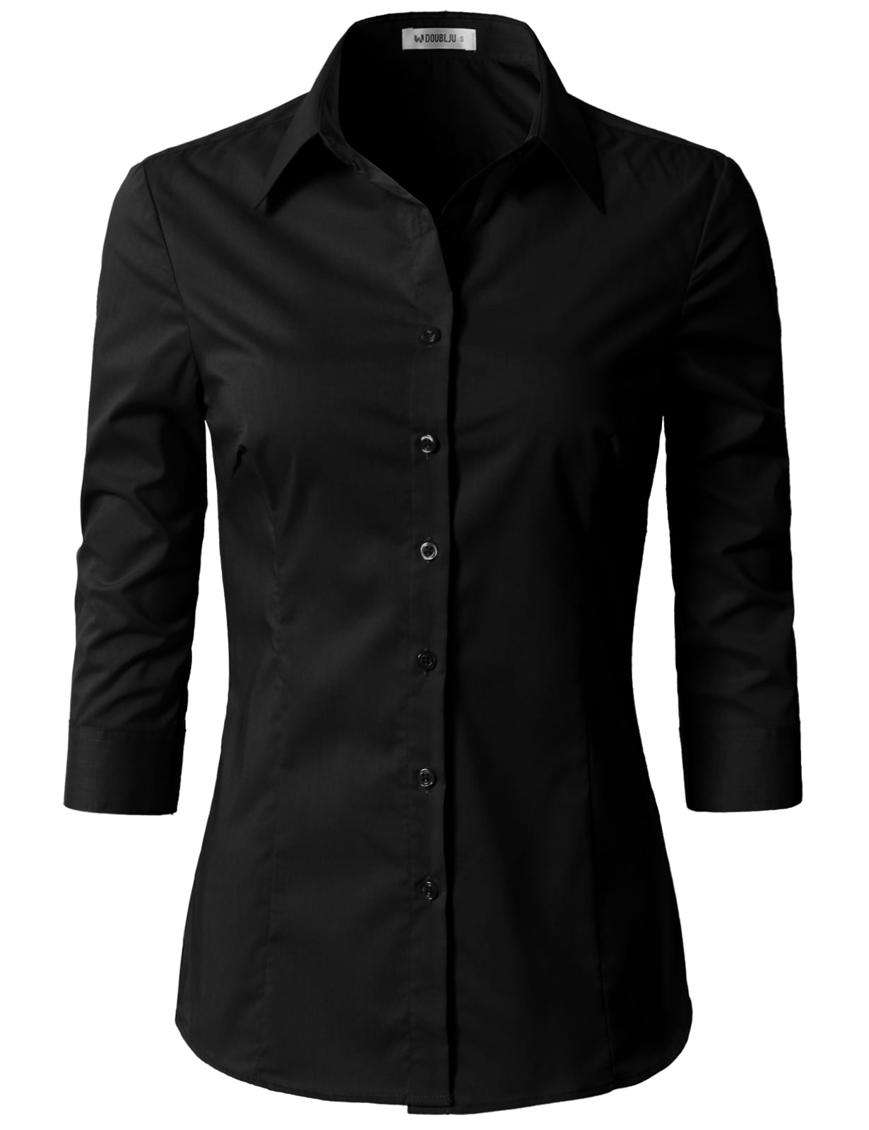 Doublju Women's 3/4 Sleeve Slim Fit Button Down Dress Shirt (Plus Size ...
