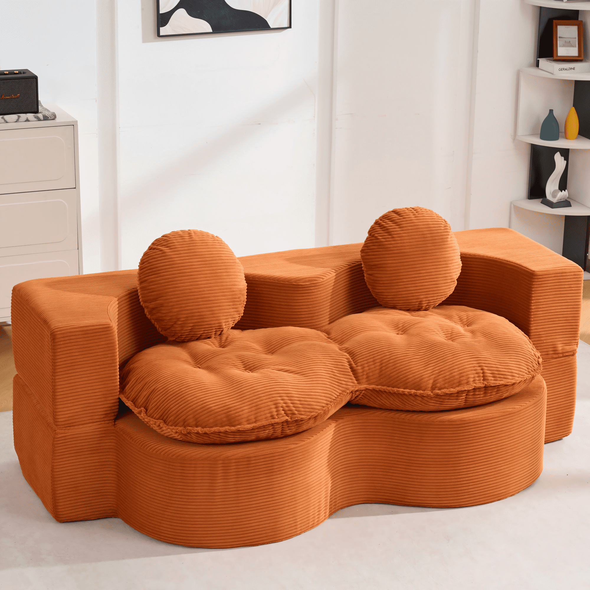 Convertible Sleeper Sofa – Modern Folding Futon, Corduroy Floor Foam Loveseat, Full-Size Guest Bed with 2 Pillows – Space-Saving for Apartment, Living Room, Bedroom