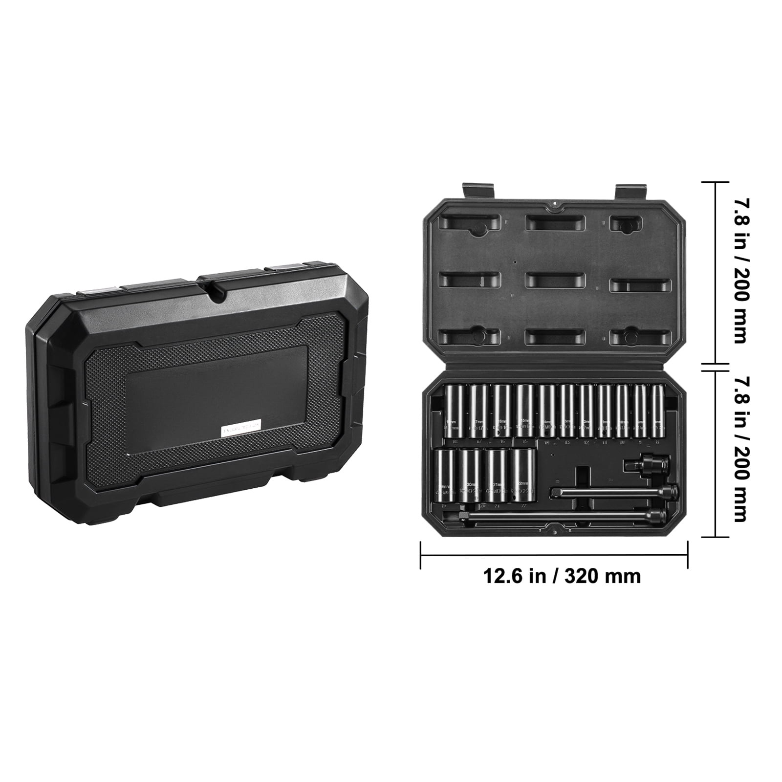 KFFKFF 18-Piece 3/8" Drive Impact Socket Set - Metric Sizes 8-22mm - Durable CR-V Alloy Steel with 6-Point Design for Automotive Repairs - Clear Size Markings - Sturdy Build