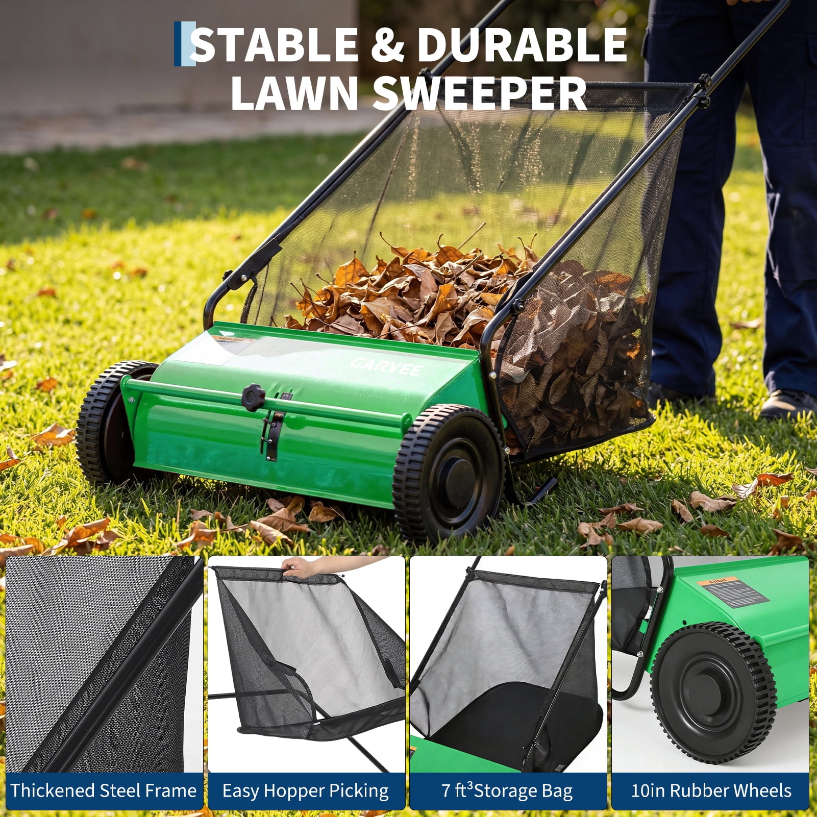 26" Push Lawn Sweeper, 7 cu ft Grass Cutter & Leaf Collector with 4 High-Speed Brushes, Durable Steel Walk-Behind Sweeper for Yard Cleanup