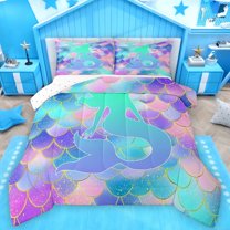Castle Fairy Children Teens Girls Marine Mermaid Bedding Comforter Set 2pcs,Sea Princess Twin Comforter Sets Microfiber,Abstract Gradient Breathable Bedding Set,Super Cozy Room Decor,Reversible