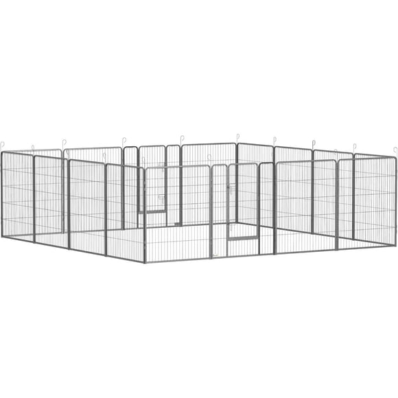 BestHome 16-Panel Multi-Pet Playpen, 32"W x 40"H Heavy Duty Metal Exercise Pen with Doors, Foldable Indoor/Outdoor Fence for Dogs, Rabbits, Ducks & Small Animals, Black