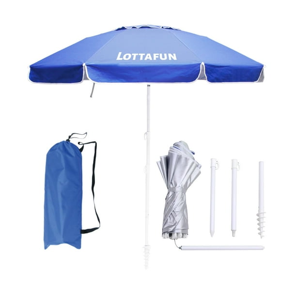 Sombrilla de playa LOTTAFUN, 183 cm, UV 50+, resistente al viento, azul