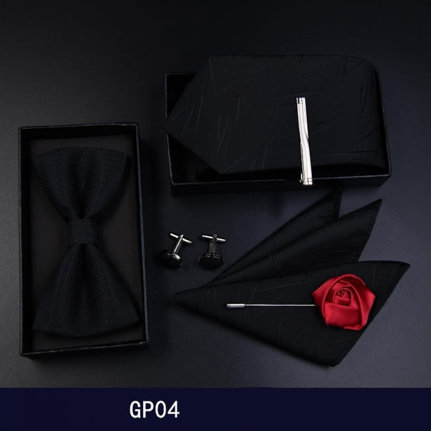 Juego de 6 corbatas para hombre, corbatas de moda, corbata, traje de reunión de fiesta de boda (pajarita, clip de corbata, corbata, pañuelo de bolsillo, gemelos, ramillete), go04 Feliz Sencillez