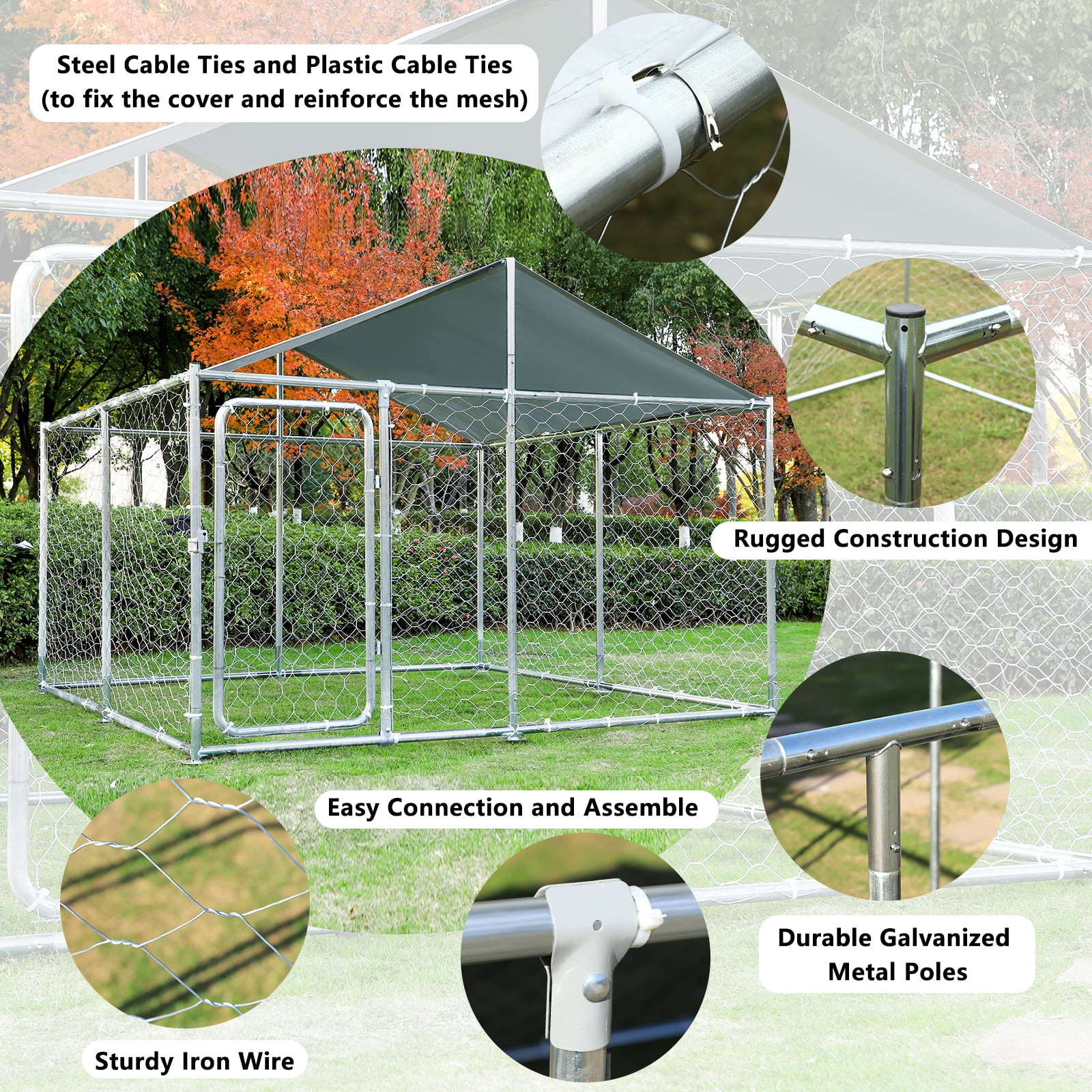 MAGIC UNION Dog Cage Metal Outdoor Pet Playpen Wire Kennel with Water-Resistant Cover Roof