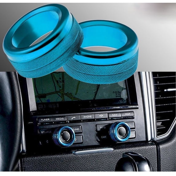 Xotic Tech 2pcs Anodized Aluminum AC Climate Control Knob Ring Volume Knob Decor Cover for Porsche Cayenne Macan Panamera Blue