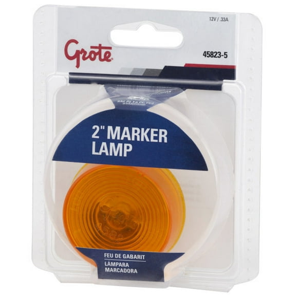 Grote Industries Clearance Light 45823-5 Incandescent; Round; 2 Inch Diameter x 3/4 Inch Height; Amber Lens; White Polycarbonate Housing; With Retail Pack