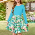 thumbnail image 2 of Abcomgle Girls Dresses Size 10-12 Casual A-Line Long Sleeve Tshirt Dress Daisy Floral Print Crew Neck Girls Skater Dress Flare Swing Dresses for 4-14t Kids 9-10 Years,Cyan, 2 of 5