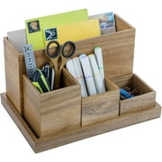 Wood Desktop Organizer, 5 Piece Premium Acacia Solid Wood Modular Desk Organizer Set with Mail Holder, Pen Holder, Paper Tray for Office Supplies, Home and Office Use