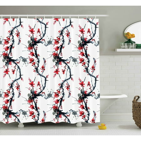 Asian Decor Collection Flowers Season Classic Water Painting Style Asian Decor Collection Flowers Season Classic Water Painting Style Artwork Tradition Oriental Summer Image Polyester Fabric Bathroom Shower Curtain