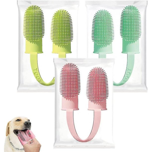 Paquete de 3 cepillos de dientes para perros, 2 cabezales, cepillo de dientes suave para mascotas, para perros y gatos, para una limpieza fácil de los dientes